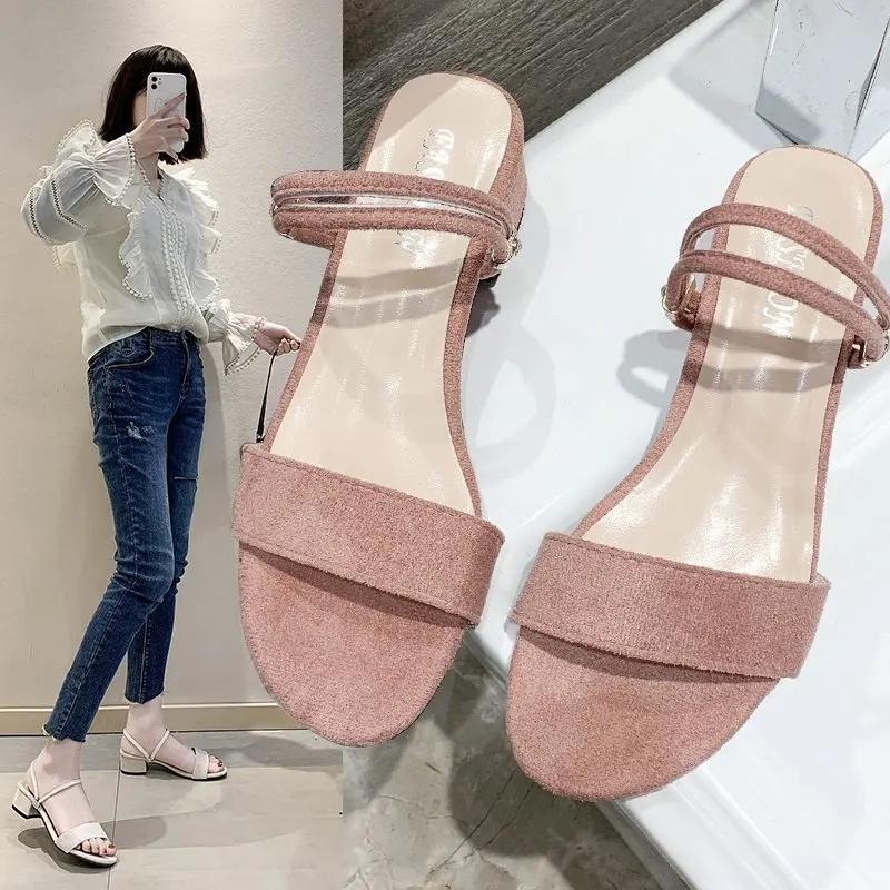 Mode Neue Damen Sandalen Klobige Absätze Pantoletten Sommer Sandale Elegante Schuhe Damen Hausschuhe Große Größe 34-42 Mode Sommer Sandale Damen