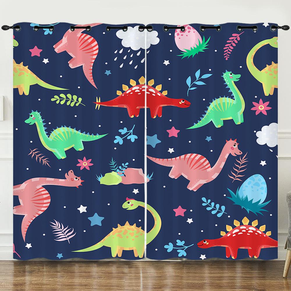 Curtain Cartoon Dinosaur Illustration Digital Printing Blackout Curtain Bedroom Punching