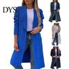Winter Coat Women Woolen Jacket Turn-down Collar Solid Color Knitted Mid Length Thermal Long Sleeved Commuting Dating Spring Fall Overcoat Lady Thick