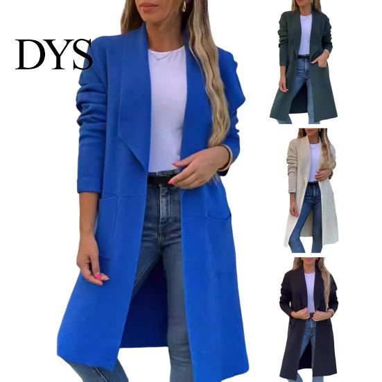 Winter Coat Women Woolen Jacket Turn-down Collar Solid Color Knitted Mid Length Thermal Long Sleeved Commuting Dating Spring Fall Overcoat Lady Thick