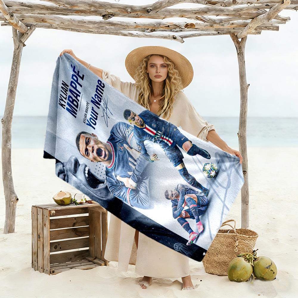 Mbappé Customized Name Beach Towel Super Soft Microfiber Quickdry Fabric Ideal for Travel Outdoor Swim Pool Yoga Surf Camping Hiking Gym Gift Holiday