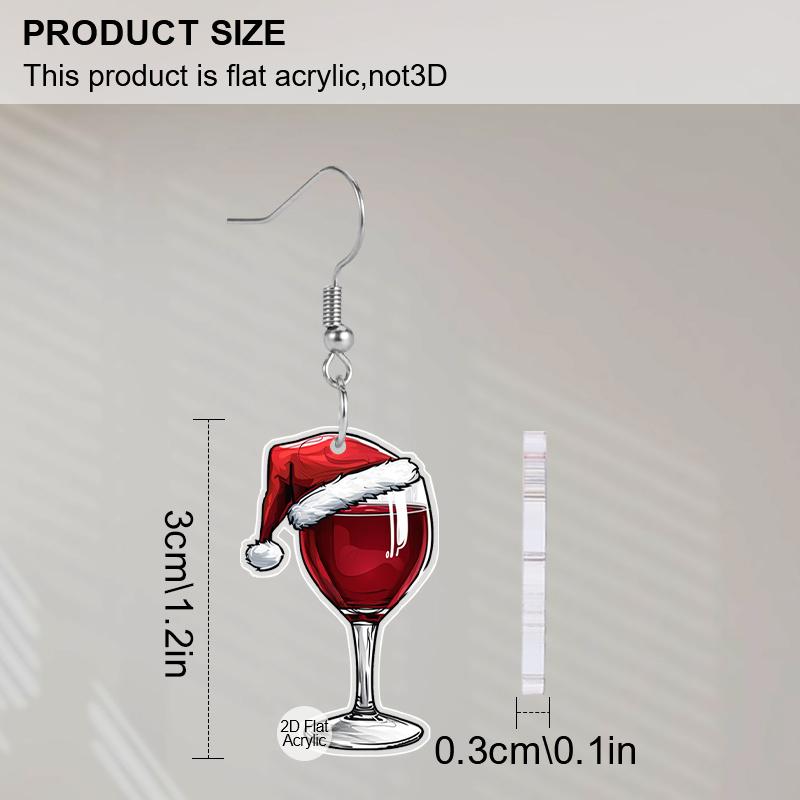 1 Pair Creative Christmas Hat Red Wine Glass Dangle Earrings for Women Trendy Acrylic Earrings Christmas Earrings Festive Earrings Holiday Gifts