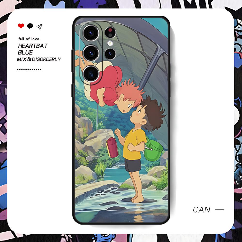 Fashion Cartoon Ponyo Phone Case For Samsung Galaxy S25 S24 S23 S22 S21 S20 Plus Ultra Note20 Limited Soft Black