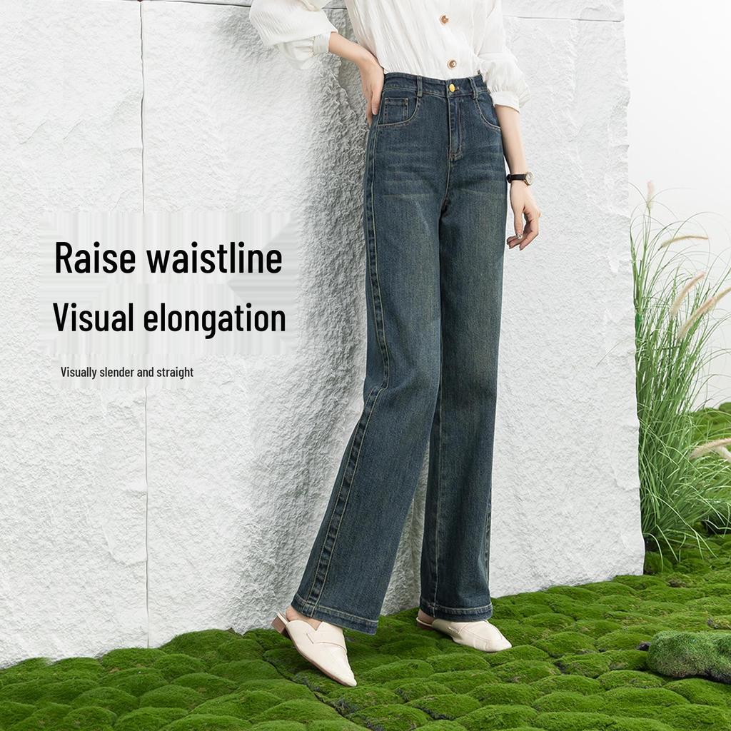 Women's High-Waist Wide-Leg Jeans - Multi-Color, Flesh-Covering, Slim, Drapey, Floor-Length, Spring & Autumn Styles (NC3605)