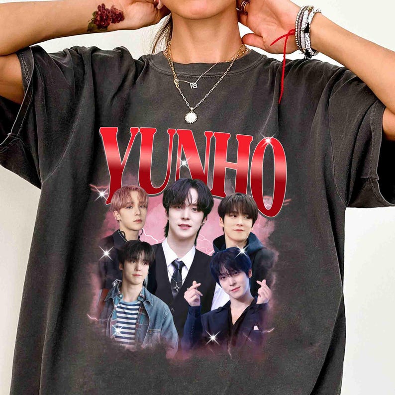 Рубашка Yunho Ateez Винтажная 90-х Ретро, Графическая рубашка Kpop, Рубашка Ateez Мировой тур 2026 в вашей фантазии, Рубашка Ateez Golden Hour, Рубашка Ateez 4XL