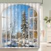 Bath Curtain 3D Printing Window Scenery Forest Shower Curtains 180*200Cm Waterproof Bathroom Curtain Washable Fabric With Hooks
