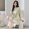 Cotton and silk pajamas women's summer thin round neck short-sleeved cropped pants Korean version Modal soft loose loungewear suit