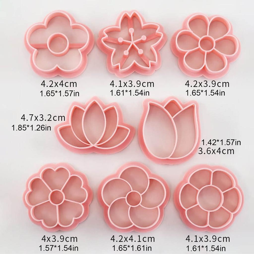 8pcs Flower Shaped Cookie Mould Biscuit Fondant Embosser Stamp for Wedding Party Plastic Cake Decorating Baking Supplies