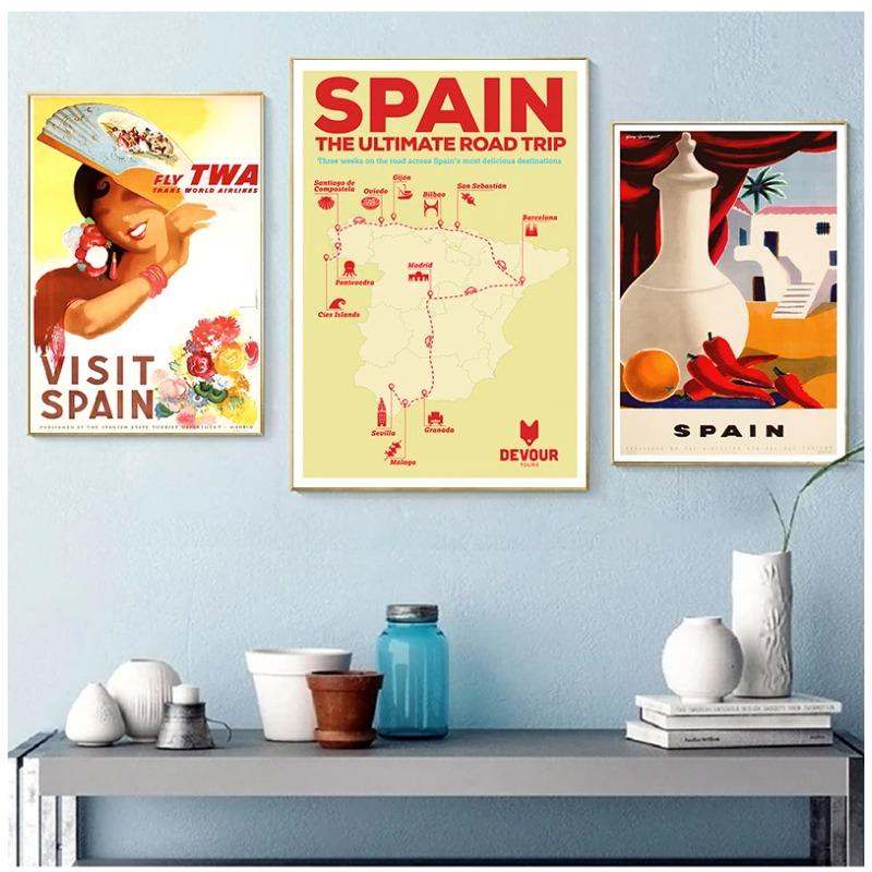 Spain Madrid San Sebastain Travel Canvas Painting Vintage Wall Kraft Posters Coated Wall Stickers Home Decorative Pictures Gift