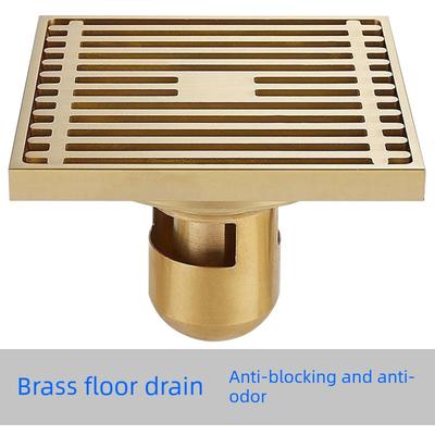 European-Style Antique Brass Invisible Floor Drain for Kitchen, Bathroom, and Balcony, Dual-Purpose Square Anti-Odor and Anti-Insect Floor Drain Core
