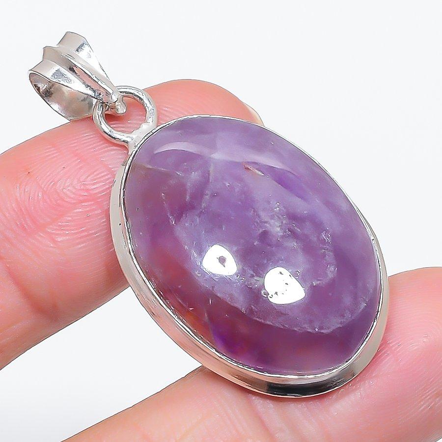 Natural Sage Amethyst Gemstone 925 Sterling Silver Jewelry Pendant 1.81" j1F81