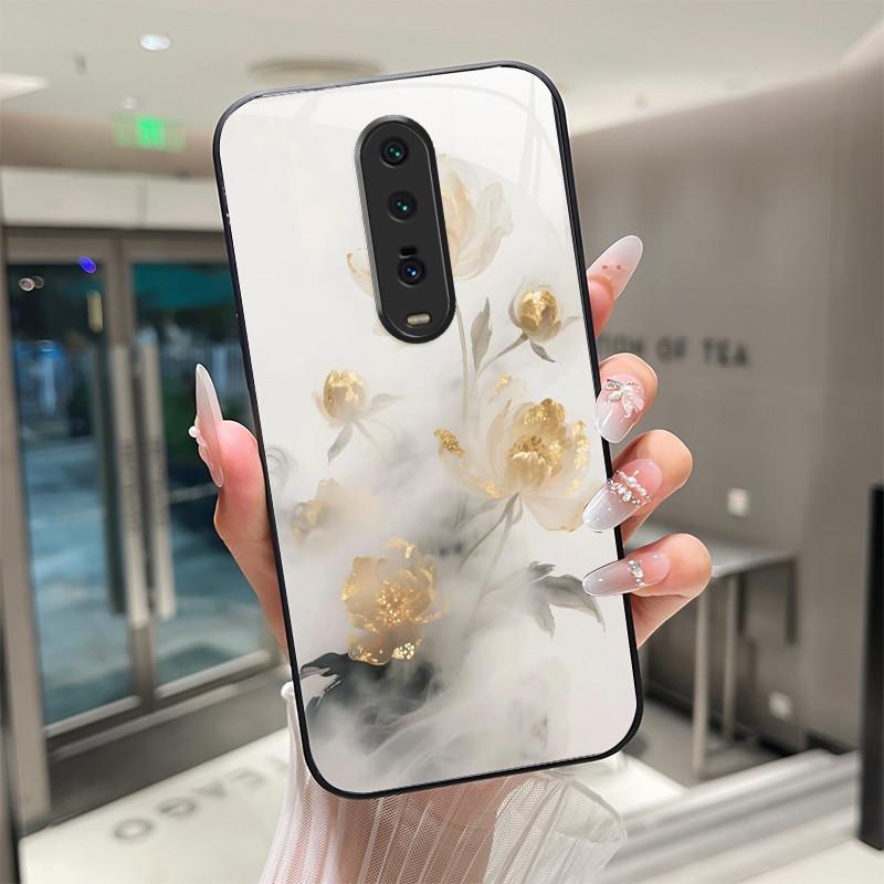Cute Cartoon Cats Flower Case For Xiaomi Mi 9T Redmi K20 Pro Poco F2 Tempered Glass Phone Case Protective Back Cover Hard Shell