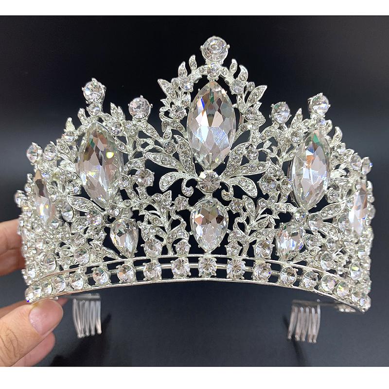 

Trendy Silver Color Rhinestone Crystal Queen Big Crown Bridal Wedding Tiara Women Beauty Pageant Bride Hair Accessories Jewelry срібний