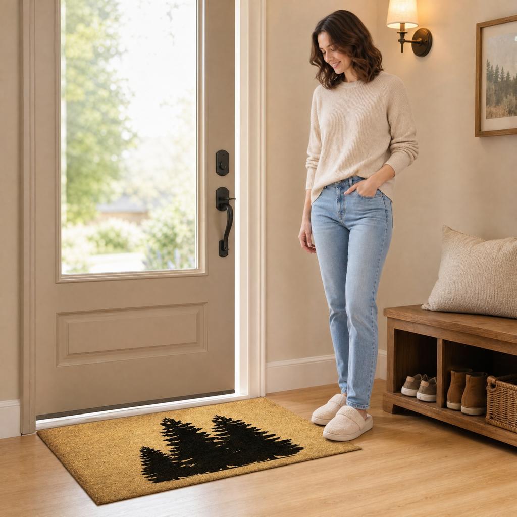 Christmas Three Trees Design Coir Doormat Non- Entrance for Holiday Decoration