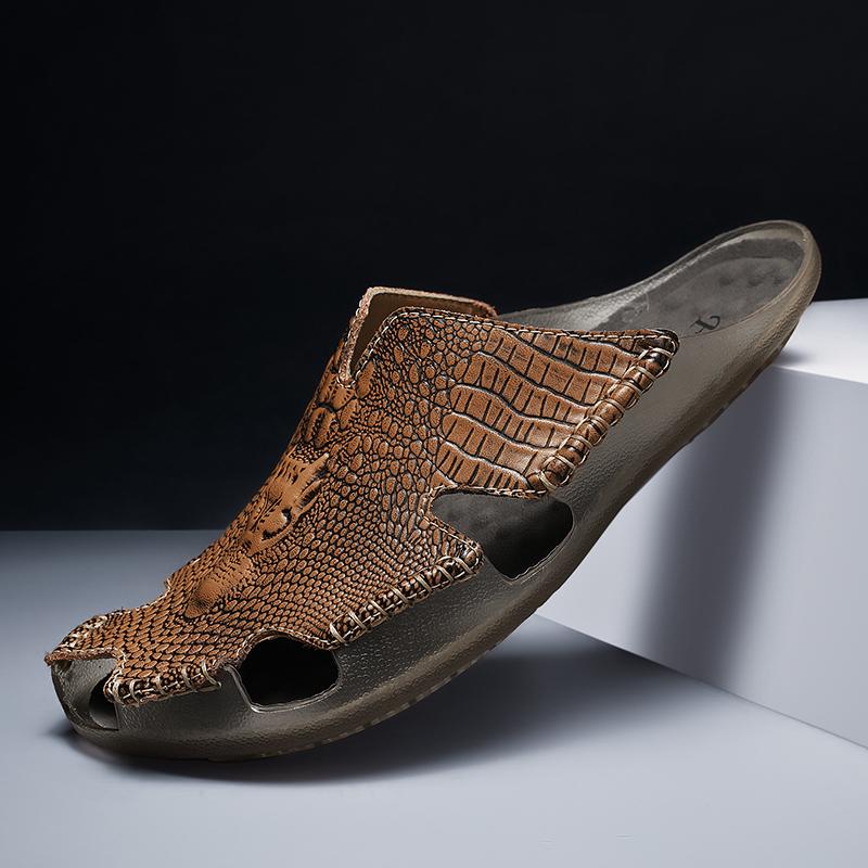 Summer Men's Slippers Fashion Crocodile Handmade Casual Slippers Indoor Bathroom Non Slip Designer Flip Flops Men Beach Sandals