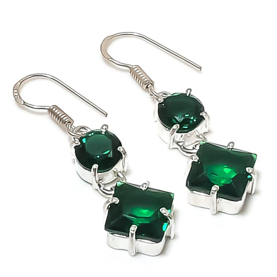 Natural Chrome Diopside Gemstone Handmade 925 Sterling Silver Earring 1.69" F2g67