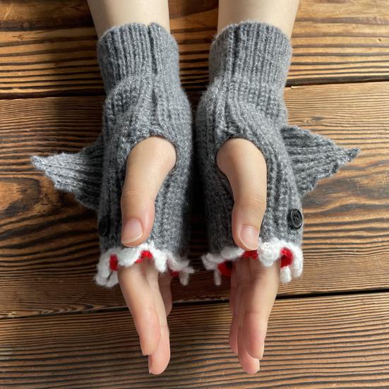 Shark Bite Knitted Gloves Cute Shark Fingerless Gloves Stretchy Warm Knit Gloves Christmas Birthday Gift for Shark Lovers Women Men Teens