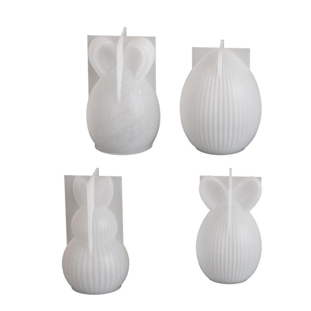 Paas Serie Konijn Eierschaal Vorm Striped Pattern Handgemaakte Konijn Geurkaars Vorm Herbruikbare Siliconen 3D Konijn Vormen Ambacht DIY