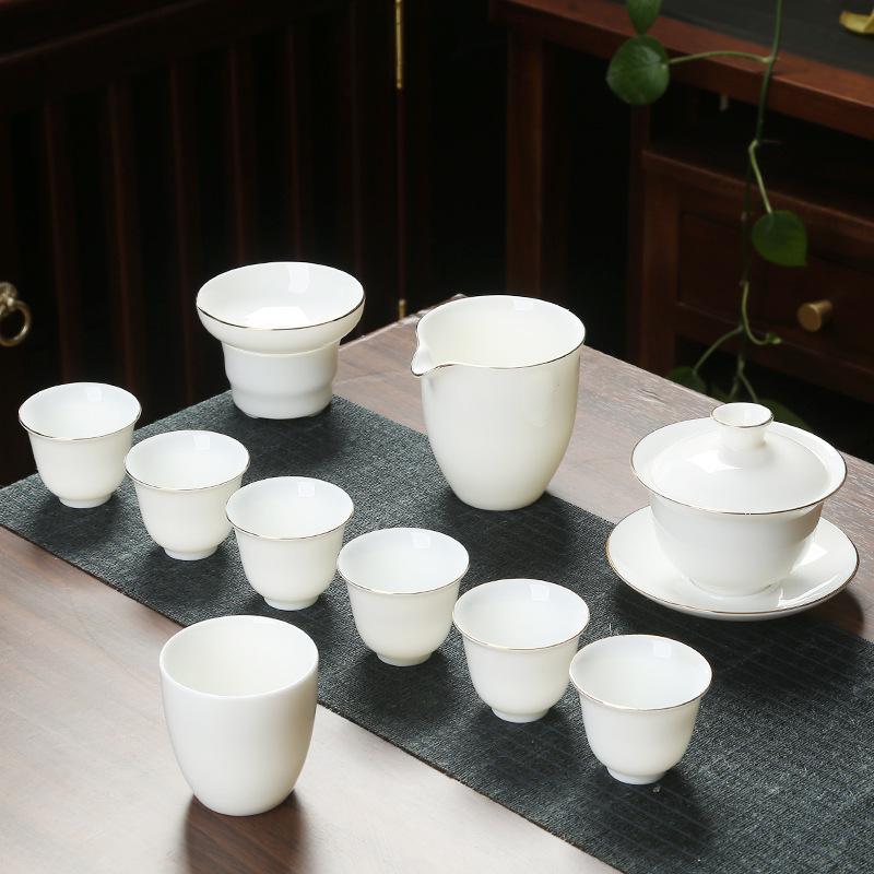 Ceramic suet jade porcelain kung fu tea set with gifts for home use