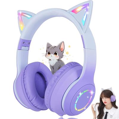 Cuffie Orecchie di Gatto Cuffie Bluetooth Wireless Cuffie Cablate Wireless a Doppio Uso Orecchie di Gatto con Luce LED Conversione Colore Arcobaleno Glitter Sopra l'Orecchio