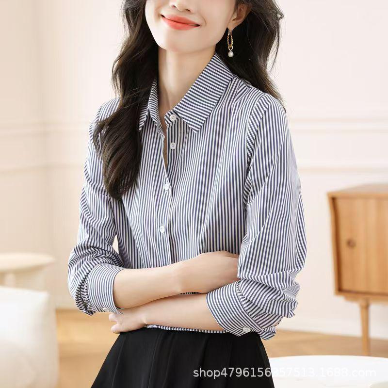 

Korean Style Striped Long Sleeve Cotton Shirt - Versatile, Casual, Spring/Autumn M