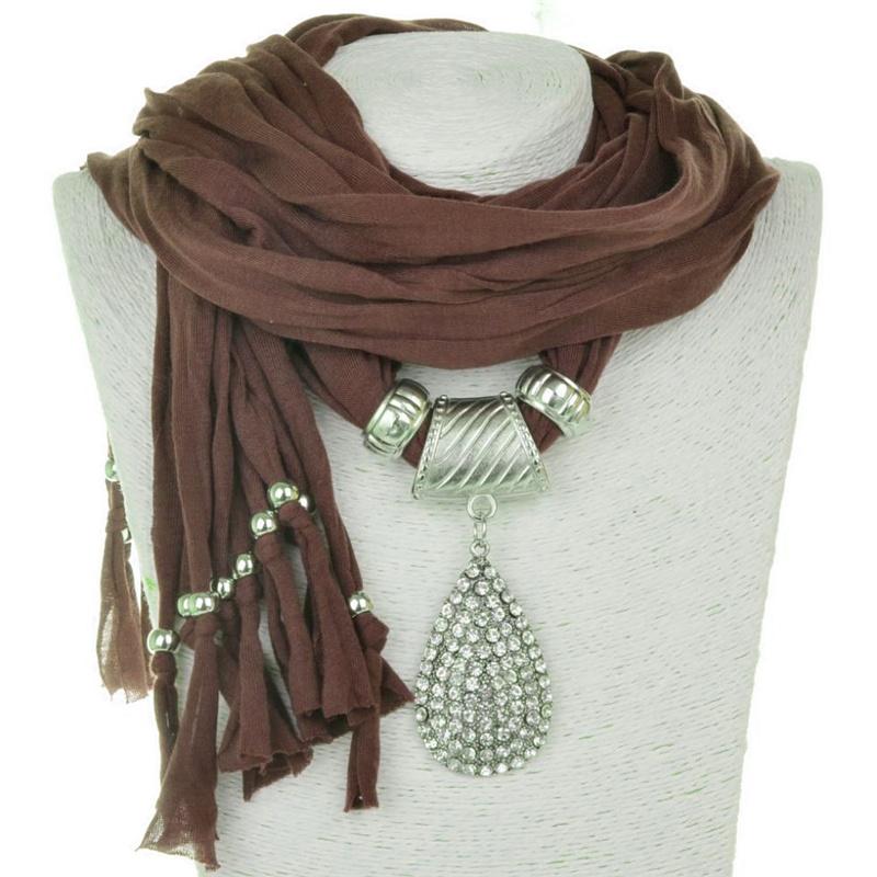Tassel Polyester Scarf Women's Jewelry Scarf Full Diamond Water Drop Pendant Scarf