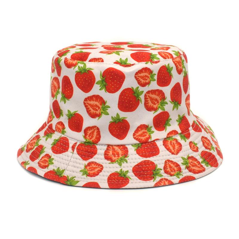 Reversible Strawberry Fruit Print Bucket Hats Women Men Summer Outdoor Sunscreen Fisherman Hat Female Fishing Sun Panama Hip Hop