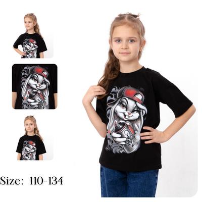 Girls' Oversized T-shirt – Trendy Graphic Print, Summer 6414-001-33-5-2 HC