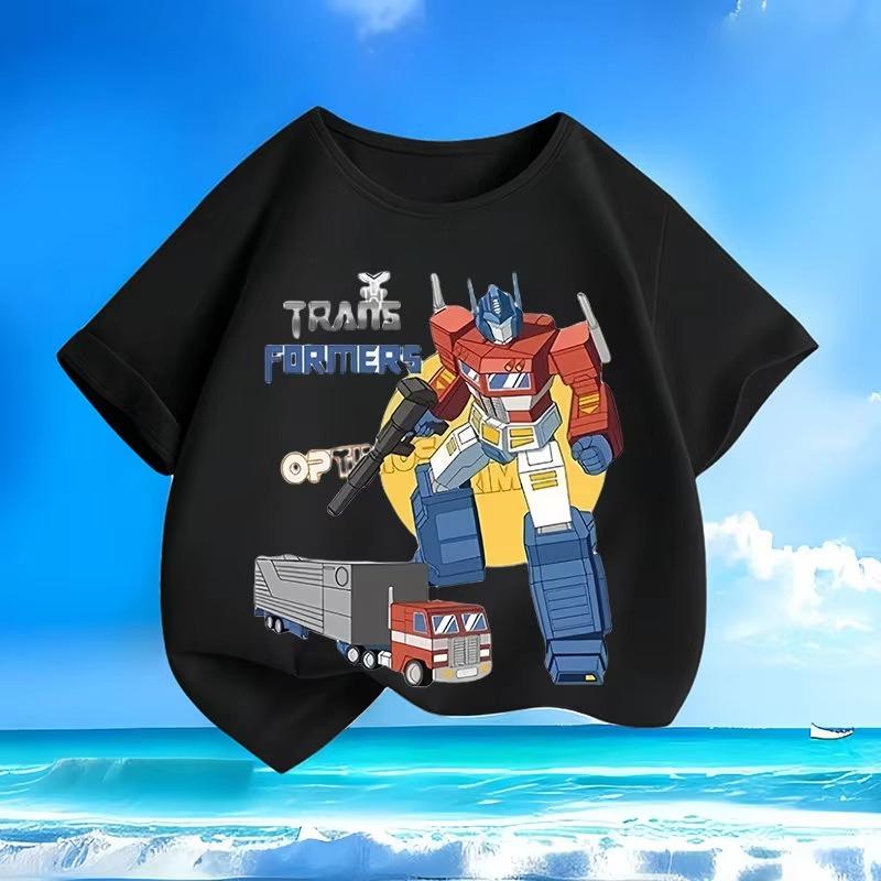 

2026 Transformers Optimus Prime Childrens Tshirt Candy Colored Pure Cotton Printed Parentchild Outfit New Fashionable Tshirt S