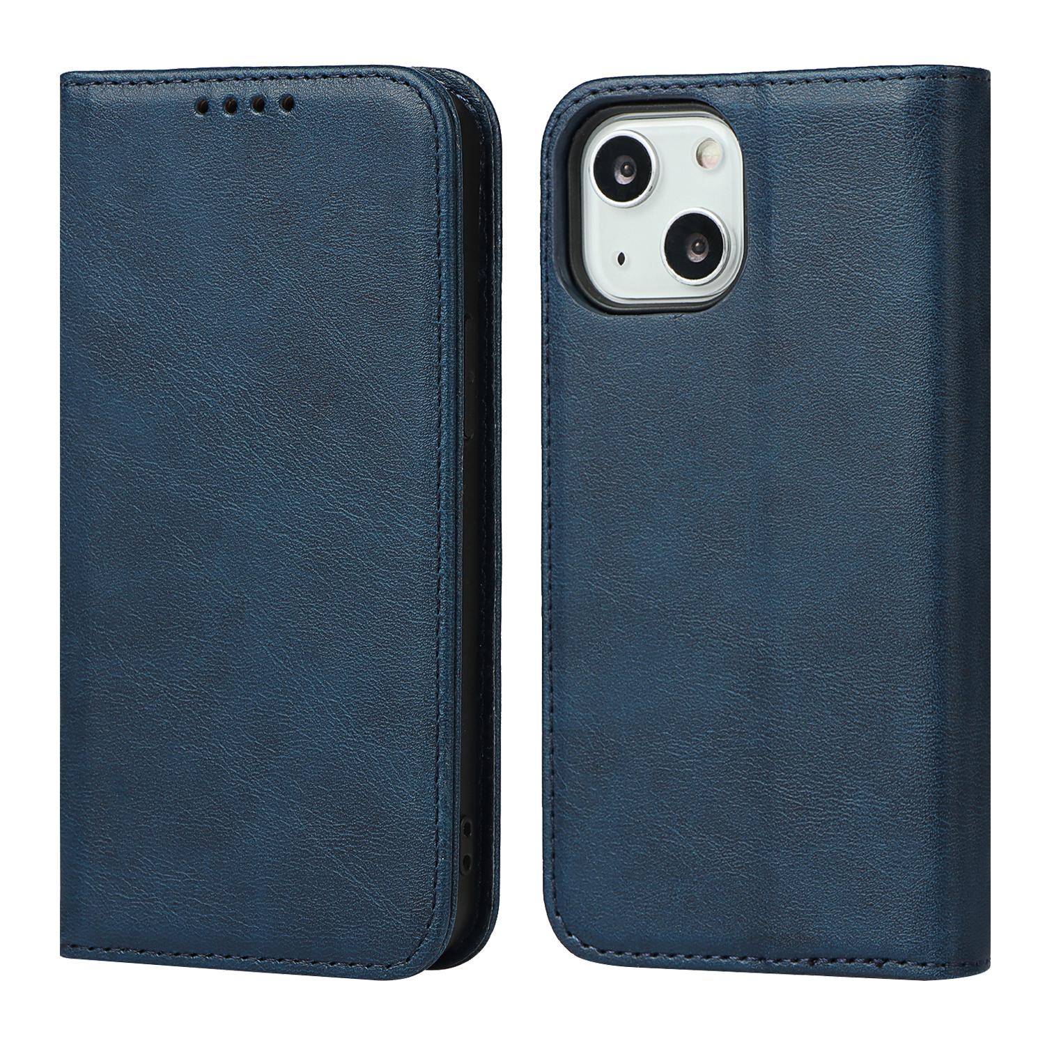 

Calf Texture Protective Case for iPhone 15,Anti-drop PU Leather Stand Wallet Phone Cover Blue