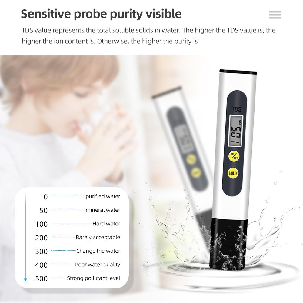 Portable TDS Meter LCD Digital Water Quality Tester 0-990PPM TDS Test Pen Water Purity Detector for Drinking Water Pool Aquarium