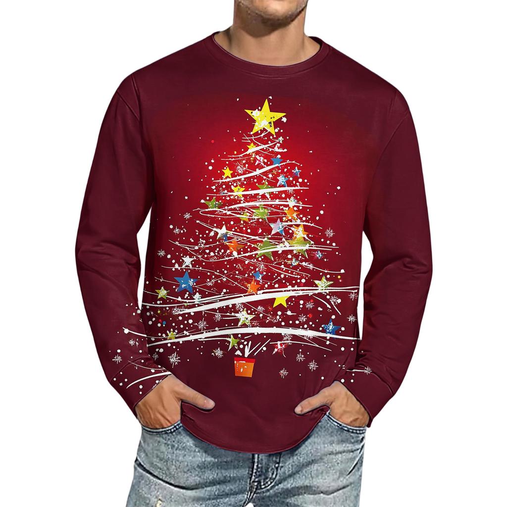 Men's Christmas Printed Imitation Cotton Long-sleeved Shirt