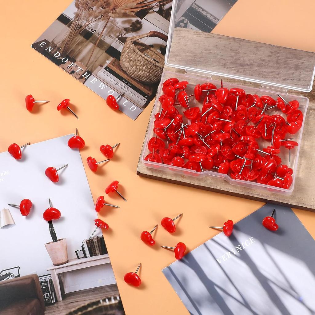 50Pcs Push Pins,  0.47 Inch Red Love Heart Pins Cute Thumb Tacks for Cork Board Plastic Push Pin.
