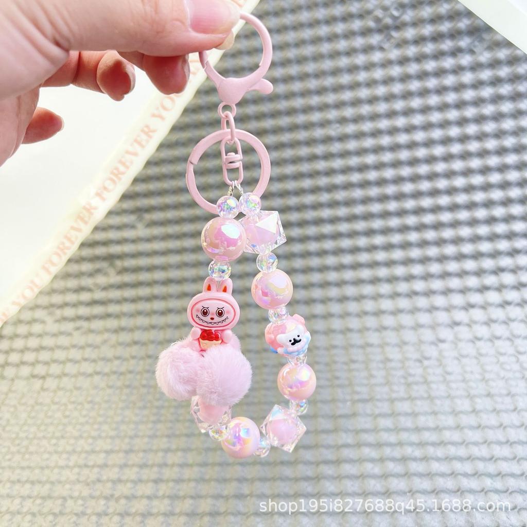 Cartoon Hairball Mobile Phone Chain Beaded Keychain Bag Doll Pendant Accessories