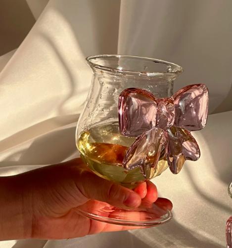 Rosa Große Schleife Glas Dekor Glas Tasse Kelch Schleifenhenkel Gläser Hitzebeständig Hohes Borosilikat Dessert Eisbecher Schüssel