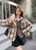 Woolen plaid stand-up collar down jacket, women's loose and thickened Northeast can wear lazy retro style white duck down jacket