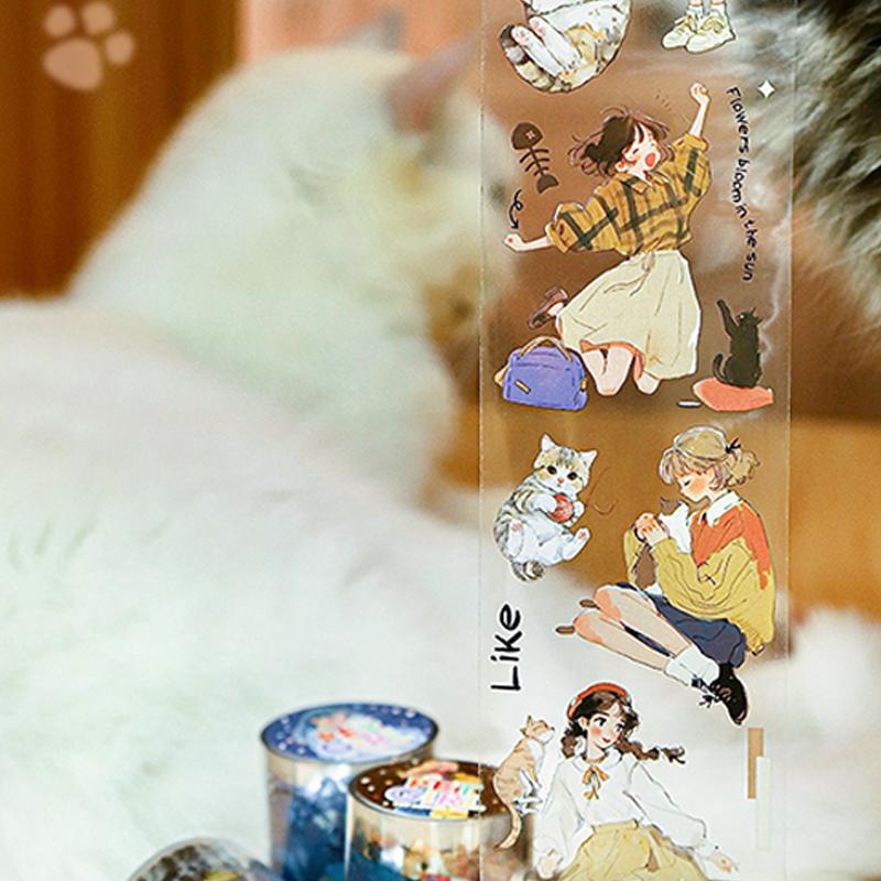 Mr Paper 4rolls Raising Pets Girl Series Character Pet Theme PET Tape Handbook Collage DIY Phone Cases Photo Frames Calendars