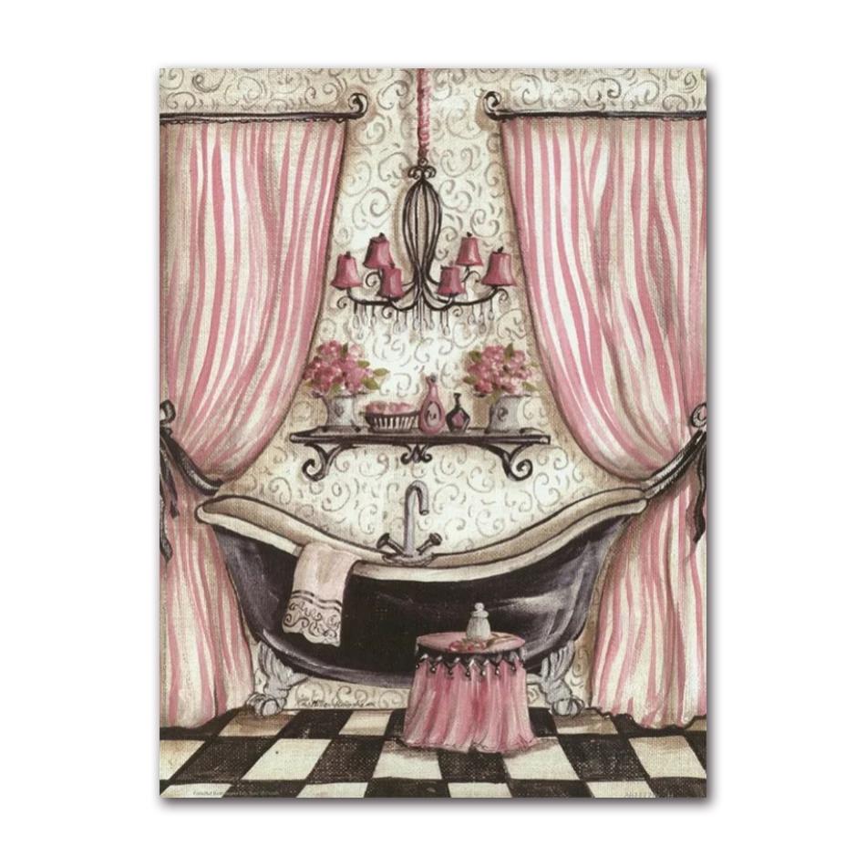 Retro Victorian Bathtub Vintage French Bathroom Tub Poster Canvas Painting Print Wall Art Picture for Bath Room Home Decor
