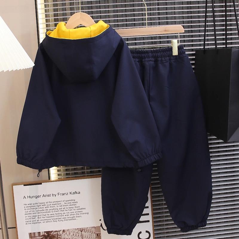 Boys' Color Block Hooded Windbreaker Two-Piece Set - 2025 New Autumn Style