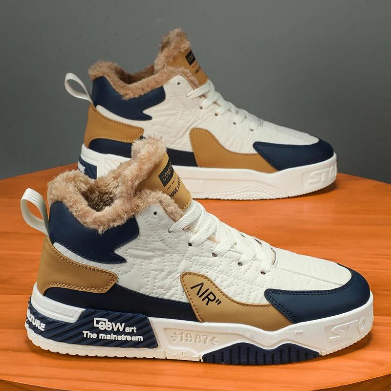 2024 Winter Leather Men's Warm High-top Casual Shoes, Outdoor Anti-skid Work Shoes, Comfortable and Versatile Men's Sports Shoes