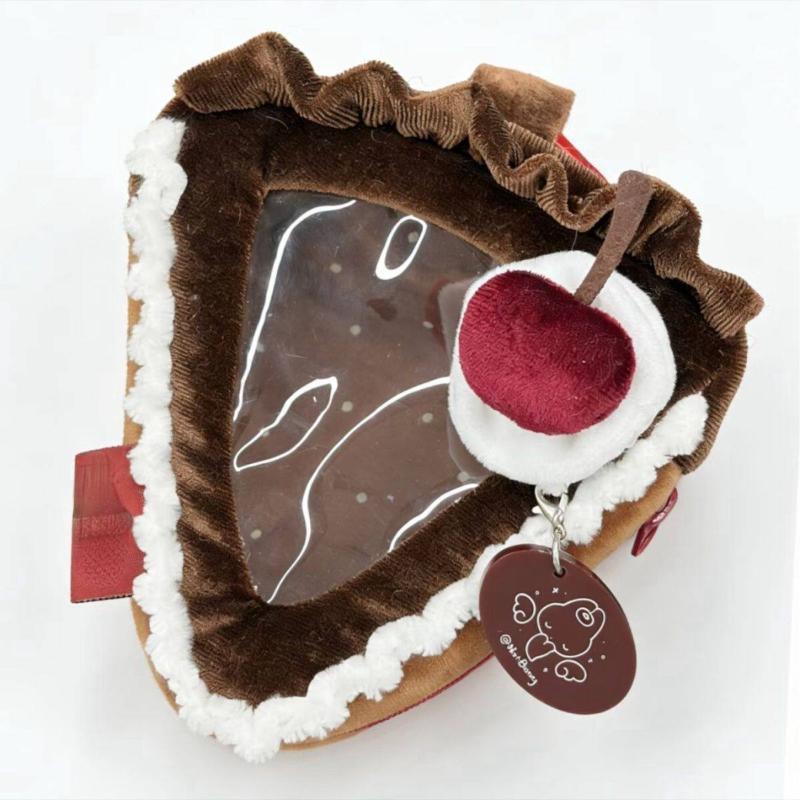 1Pcs Cute Storage Pouch Strawberry Cake Baby Bun Display Bag With Clear Window & Heart Keychain Charm For Anime Kpop Merch Decor