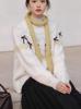 Women's Red Beaded Bow Jacquard Sweater - Autumn/Winter 2026 Loose Knit Pullover