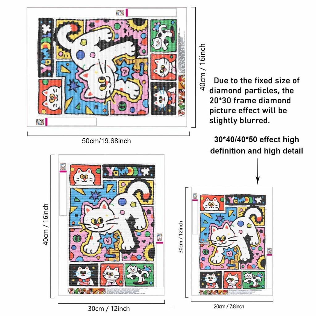DIY 5D Diamond Art Kit Pop Art Comic Style Cat Pattern Rhinestone Canvas Painting for Modern Bedroom Living Room Wall Decor Full Drill Set