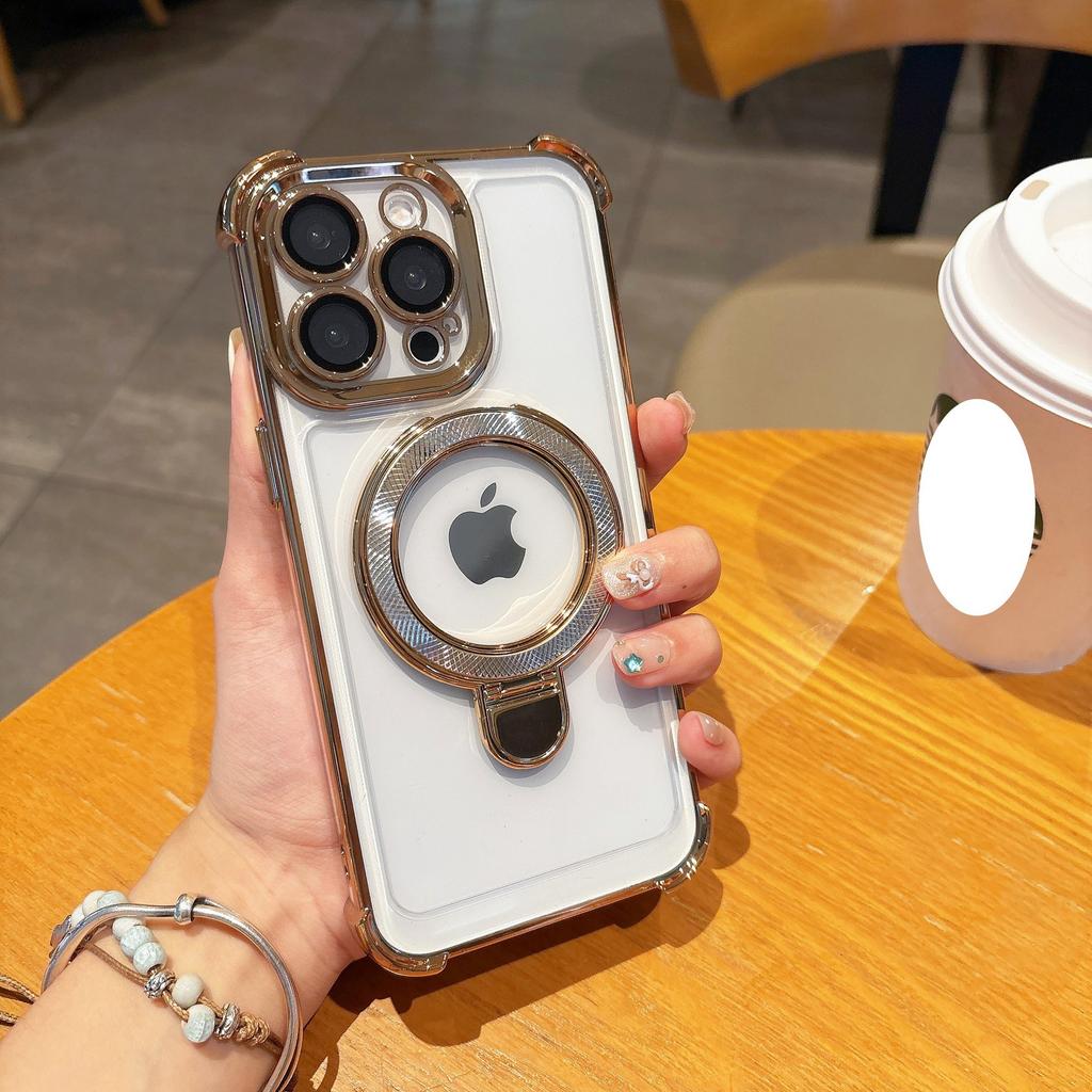 Applicable To IPhone 16 Mobile Phone Case Screw Bird's Nest Pattern Metal Bracket Four Corner Anti-fall Apple 15 Transparent Hard Jacket