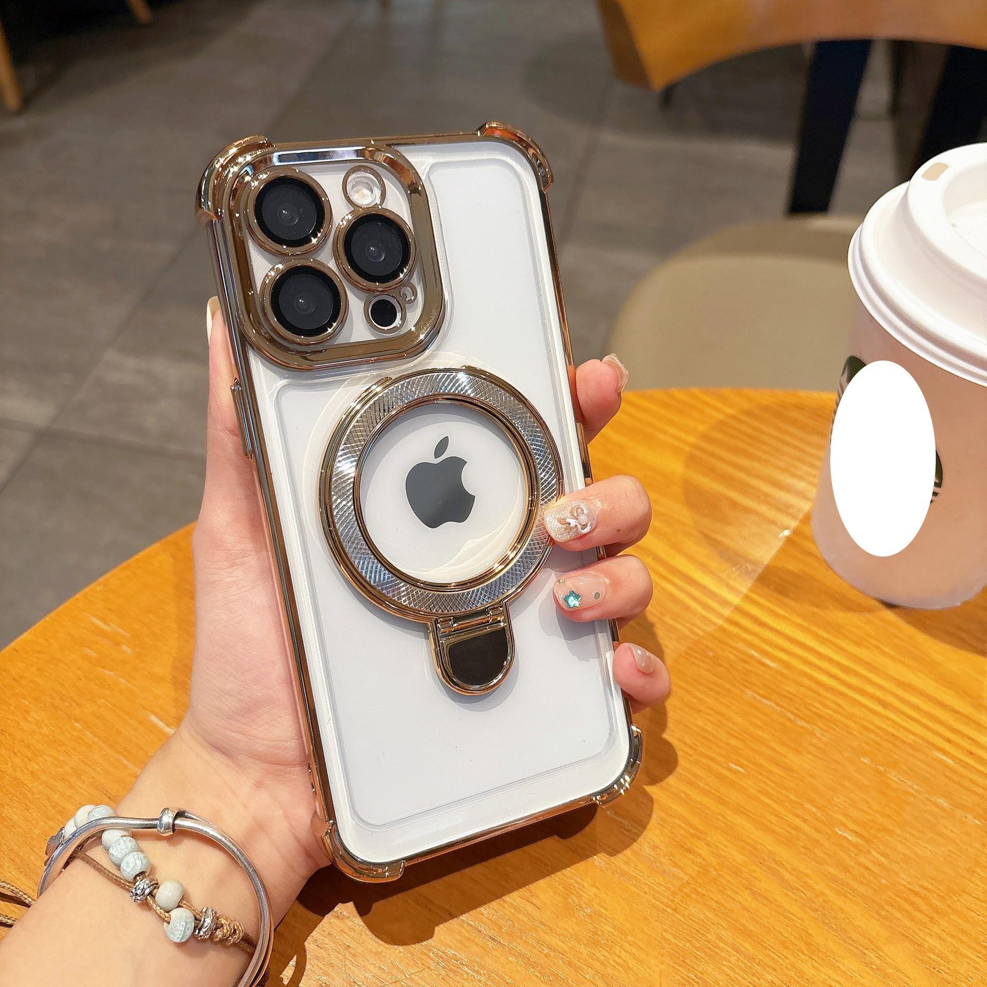 

Подходит для чехла для мобильного телефона iPhone 16, металлический кронштейн с винтами и узором «птичье гнездо», противоударный, с четырьмя углами, прозрачная жесткая накладка для Apple 15 iPhone 11 золотой