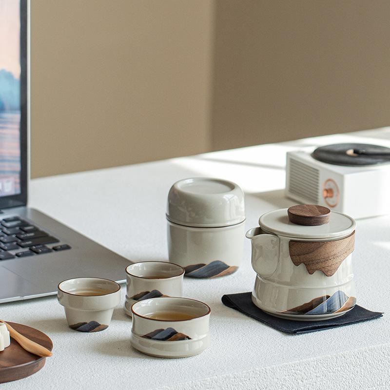 Mountains and Rivers, a Pot of Three Cups, Outdoor Portable Travel, Kung Fu Tea Set, High-end Commemorative Business Souvenir Gift