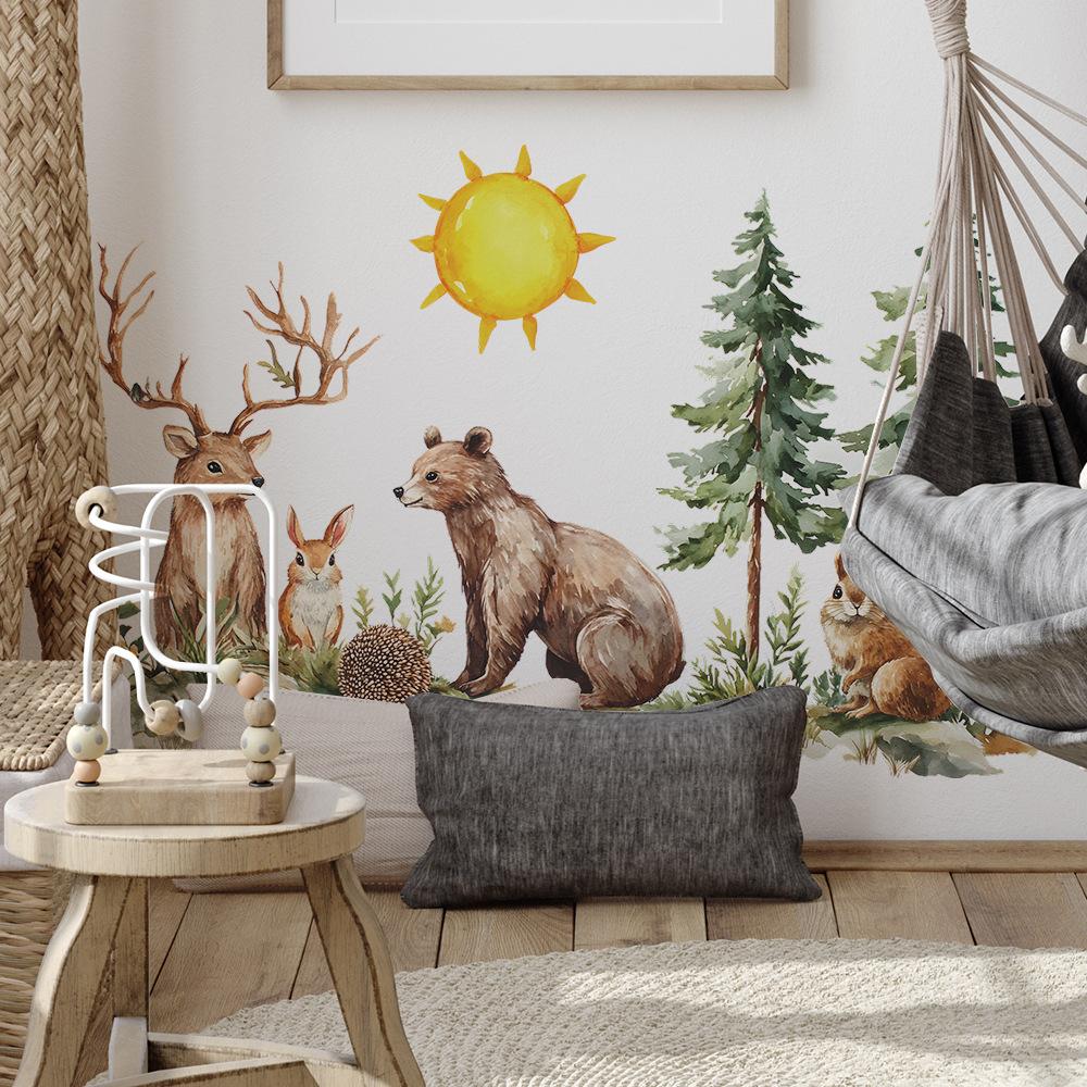 Acuarelă Desen Animat Animal Pădure Dormitor Studiu Fundal Înfrumusețare și Decorație Autocolante de Perete