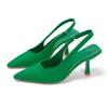 Fashion Women Summer Shoes 2025 New Fashion Pointed Toe Stiletto Medium Heel High Heels Women Back Empty Toe Sandals Green Women's Shoes