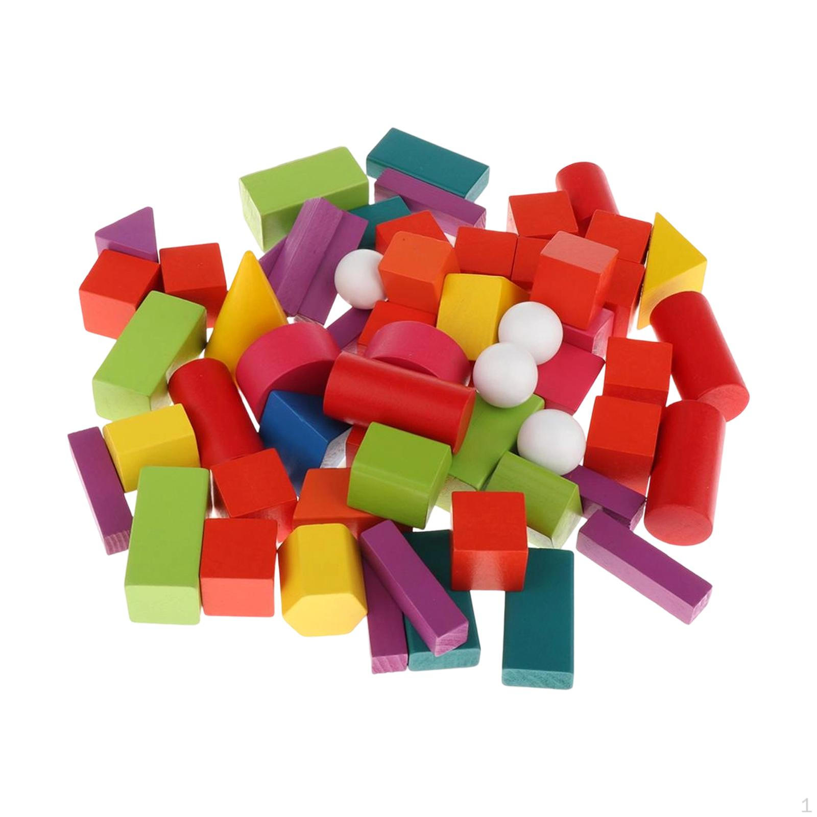 60Pcs Wooden Geometric Solids Blocks Geometry 3D Shapes Teaching Math Manipulatives for