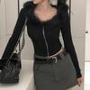 European and American Casual Fur Collar Zipper Knit Cardigan Sweater for Women